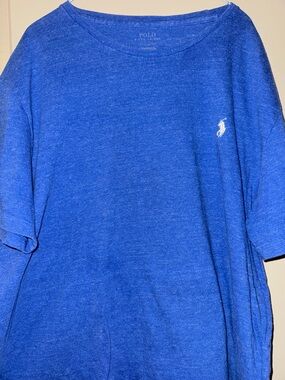 Polo by Ralph Lauren Men's Blue Crewneck Polo T-Shirt with White Pony Logo